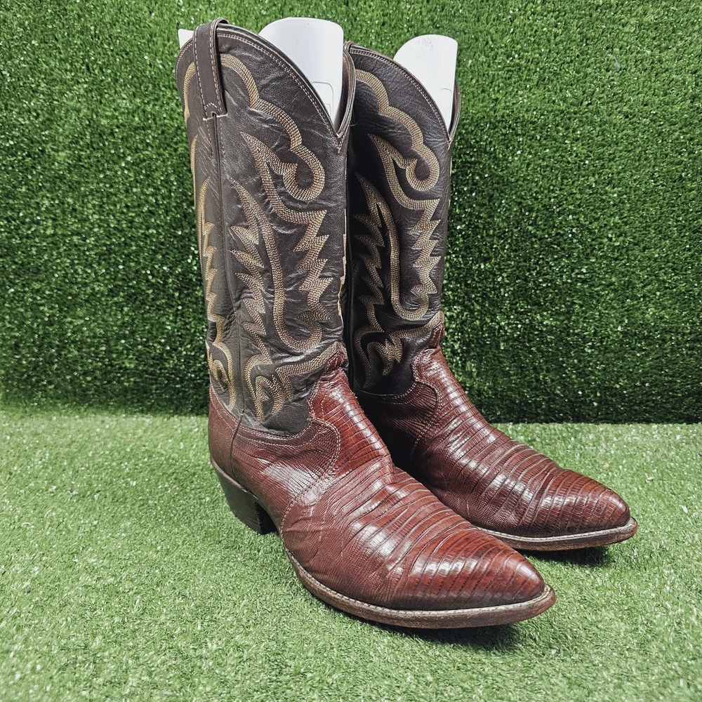 Justin Boots 8306 Brown Iguana Lizard Leather Pull On Western Boota Mens 9.5 EE